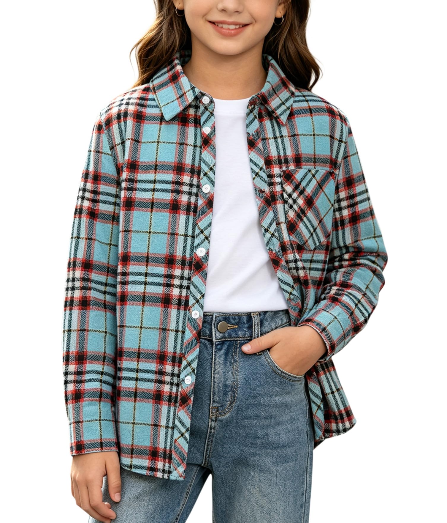 SANGTREE Womens and Girls Long Sleeve Flannel Shirt Plaid Button Down Shirt