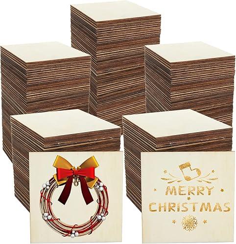 120 piezas de cuadrados de madera sin terminar de 4 x 4, piezas de madera en blanco para manualidades, rebanadas de madera natural, azulejos