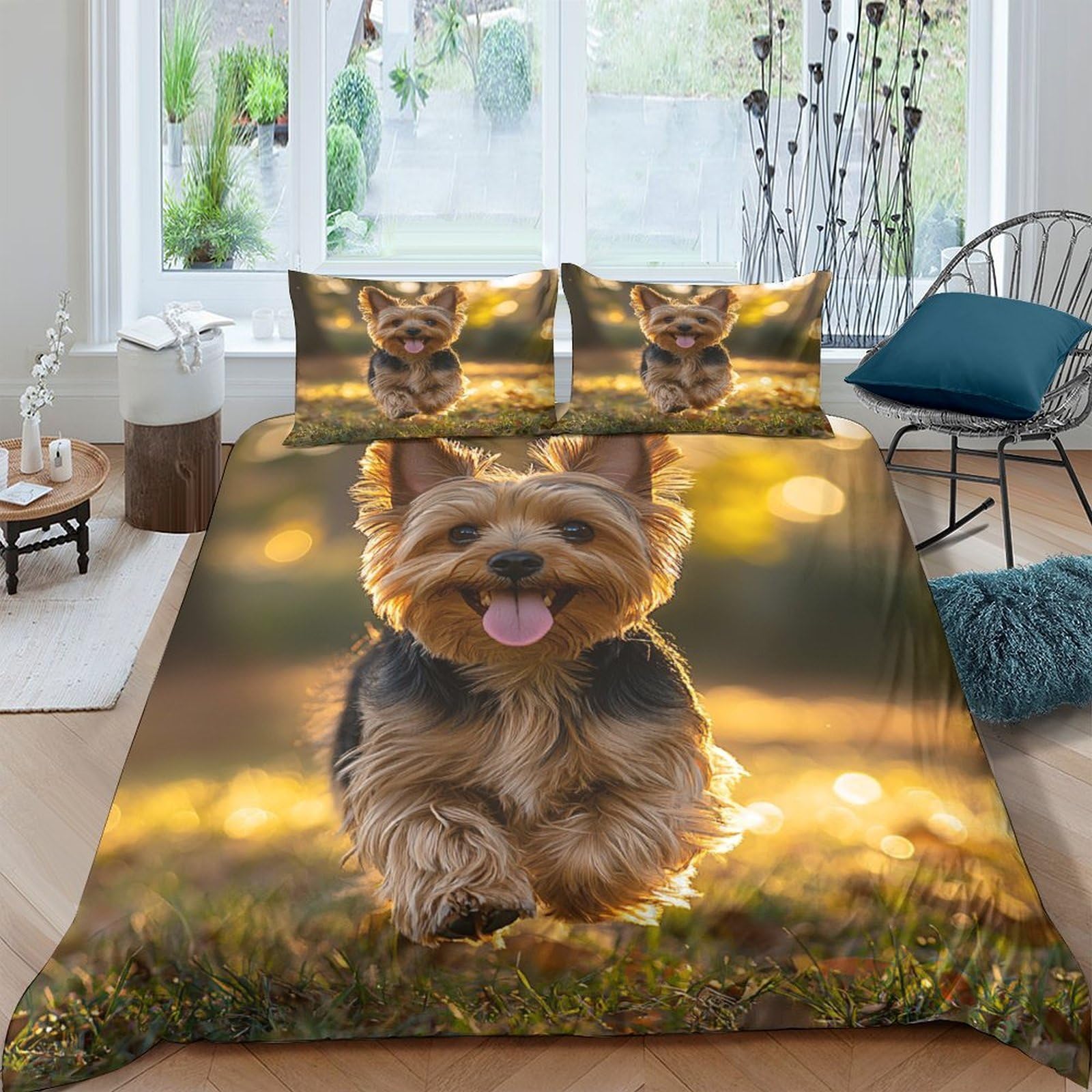 Ctjqhvkz Style-10 3D Printed Yorkshire Terrier Fitted Sheet Microfiber Non Slip Bed Cover For Bedroom Decor Machine Washable Single（135X200cm）