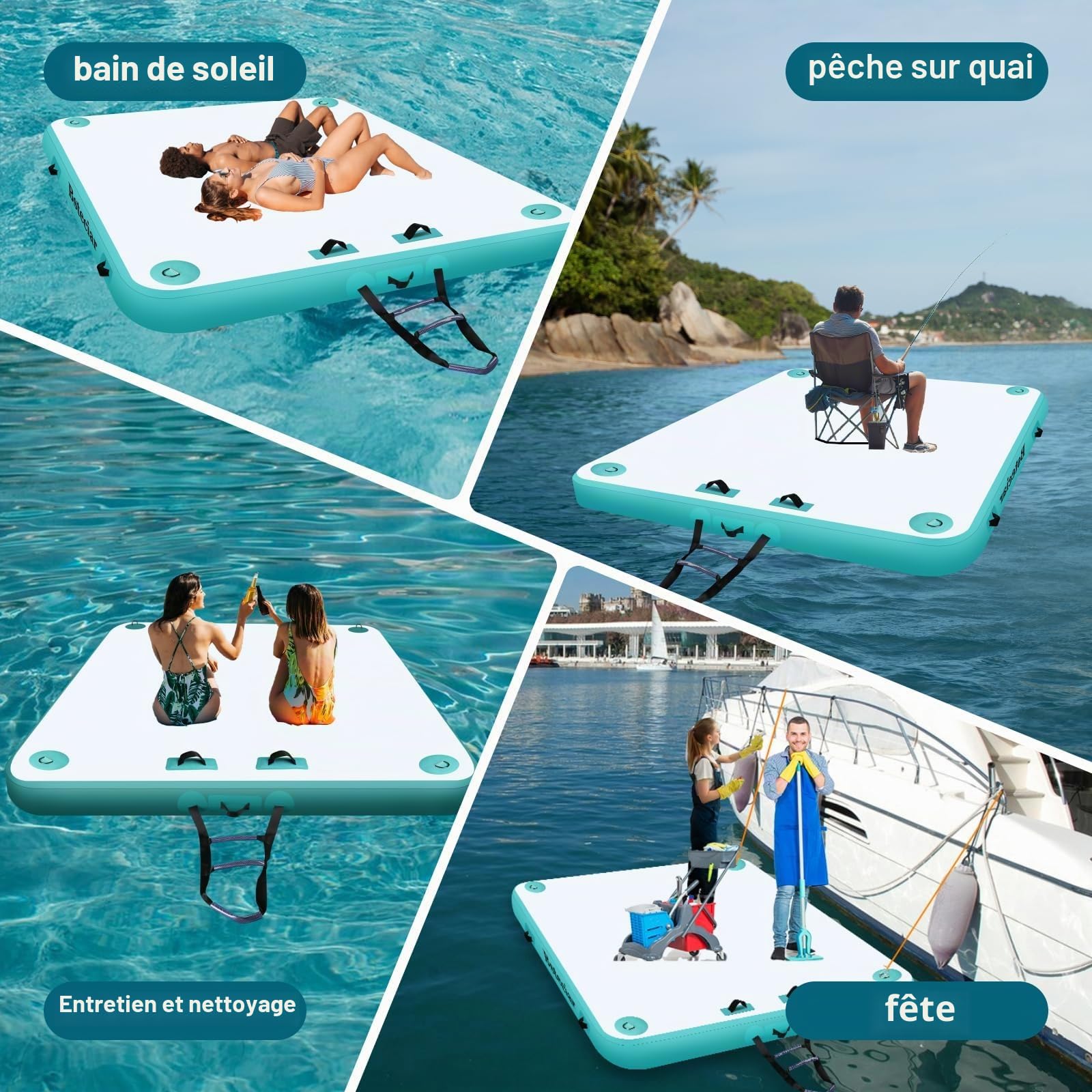 Plateforme Gonflable Flottante, Bouee Piscine pour 3-5 Personnes,Matelas Gonflable Piscine Quai D'îLe Flottant pour Le Lac, Mer, Piscine Et OcéAn