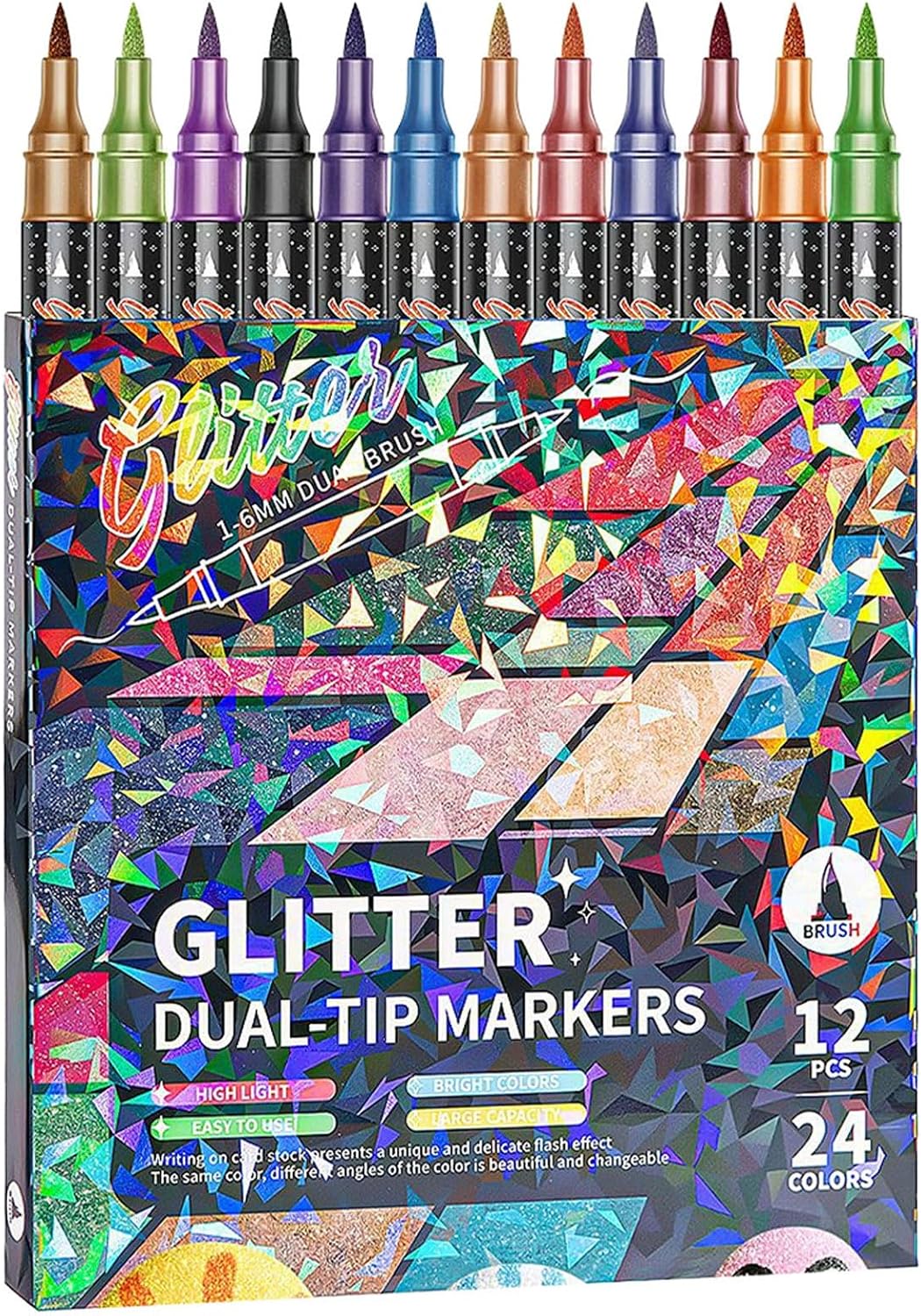 Markers for Art - Fine and Brush Heads Glitter | Kids Coloring Marker Pens - for Journaling Scrapbooking Sketching Illustrations Doodling School Kindergarten