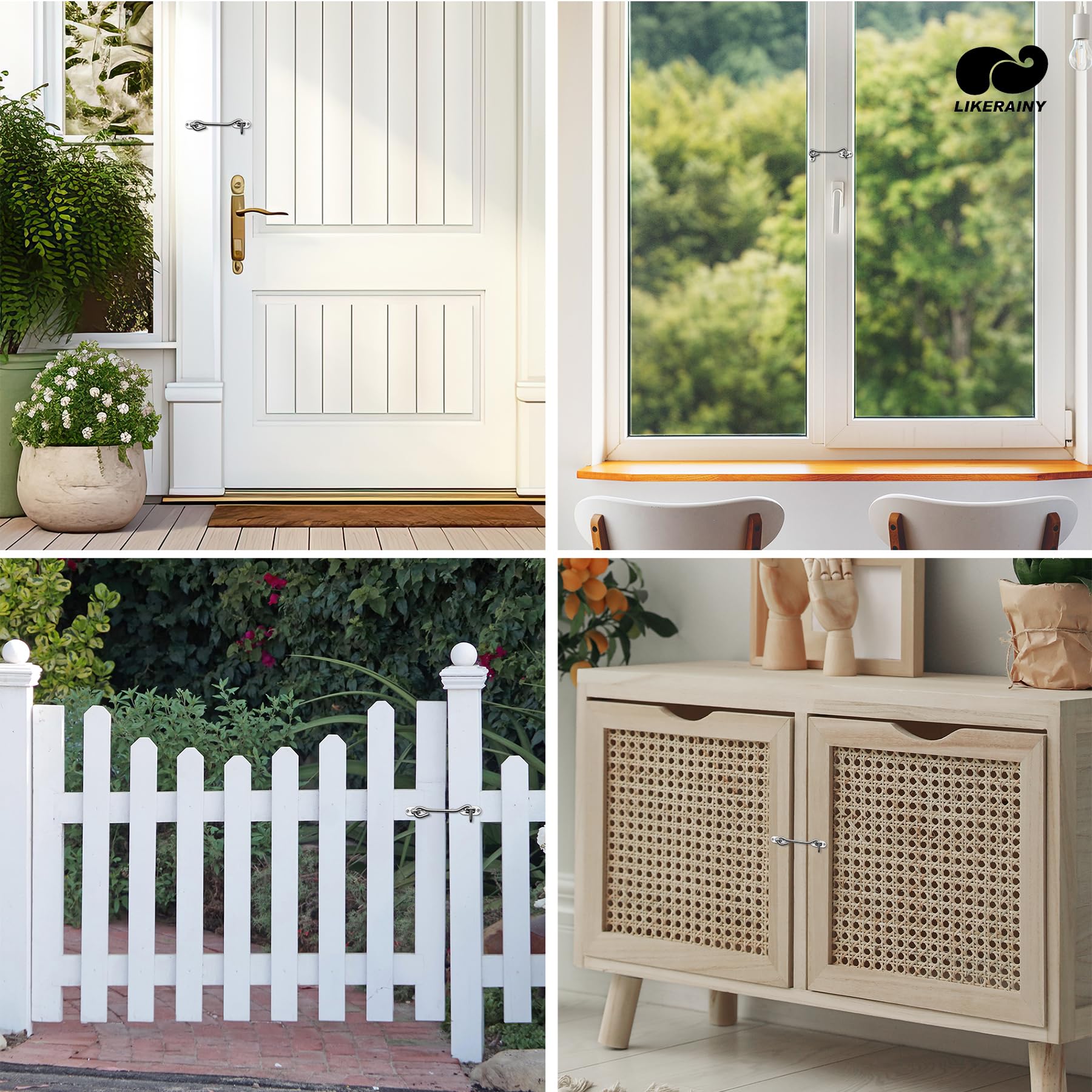 LIKERAINY Gancio per Cabina in Acciaio Inox 104 mm Serratura per Cancello Chiavistello Serratura della Porta Armadietto Finestra Capannone Giardino Recinzione Nero Confezione da 2 pezzi