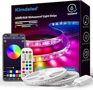 100ft 66ft 33ft Waterproof Led Light Strips, 12v RGB Outdoor Strip Rope Lights, Color Changing with App Bluetooth Music Sync, Christmas Lights Decor (100ft)
