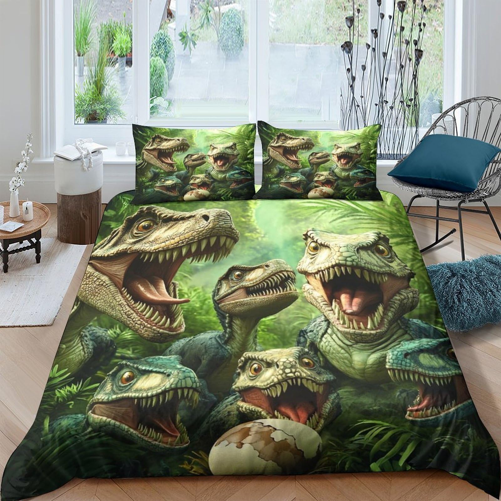 Ctjqhvkz Style-6 3D Printed Dinosaur Jungle Fitted Sheet Microfiber Soft Green Forest Bed Cover For Bedroom Dorm Mattress Decor Single（135X200cm）