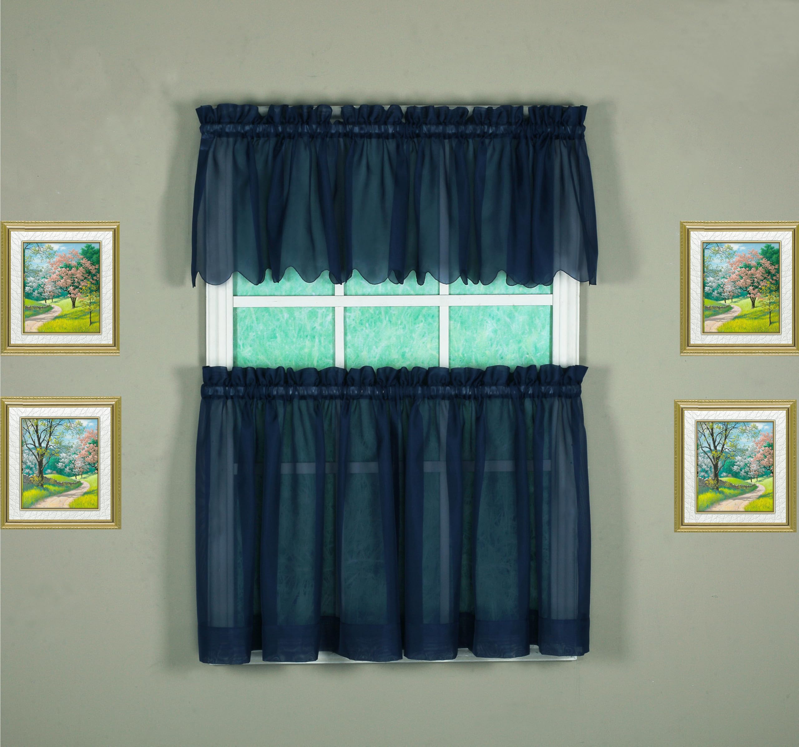 Today's Curtain Emelia Original Voile Tier Pair 30", Navy, 60" W x 30" L