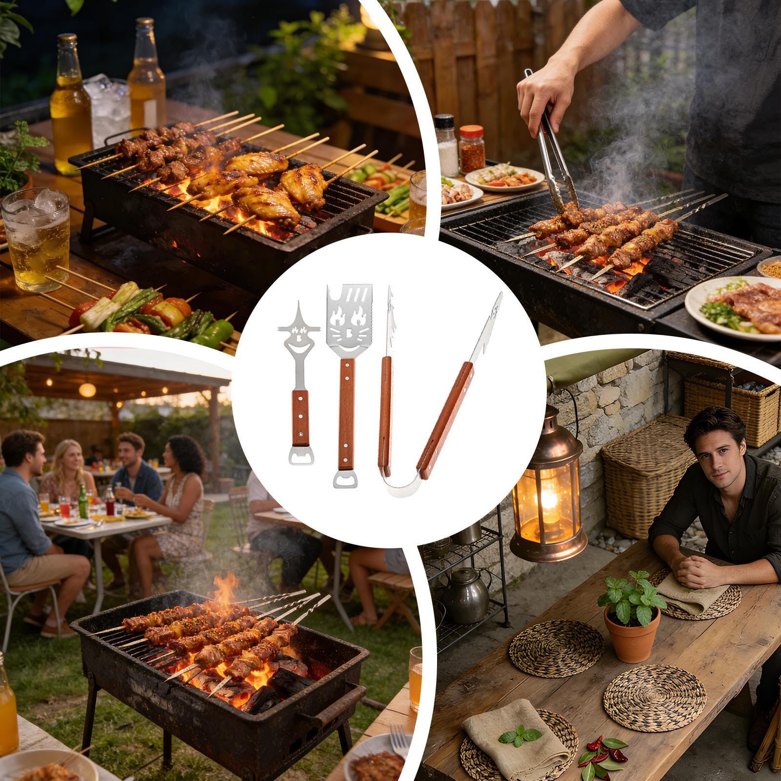 Zestaw Narzędzi do Grillowania i Barbecue Kompaktowe Narzędzia ze Stali | Przyrząd Do Grillowania Na Wolnym Powietrzu Dla Mężczyzn i Na Prezent
