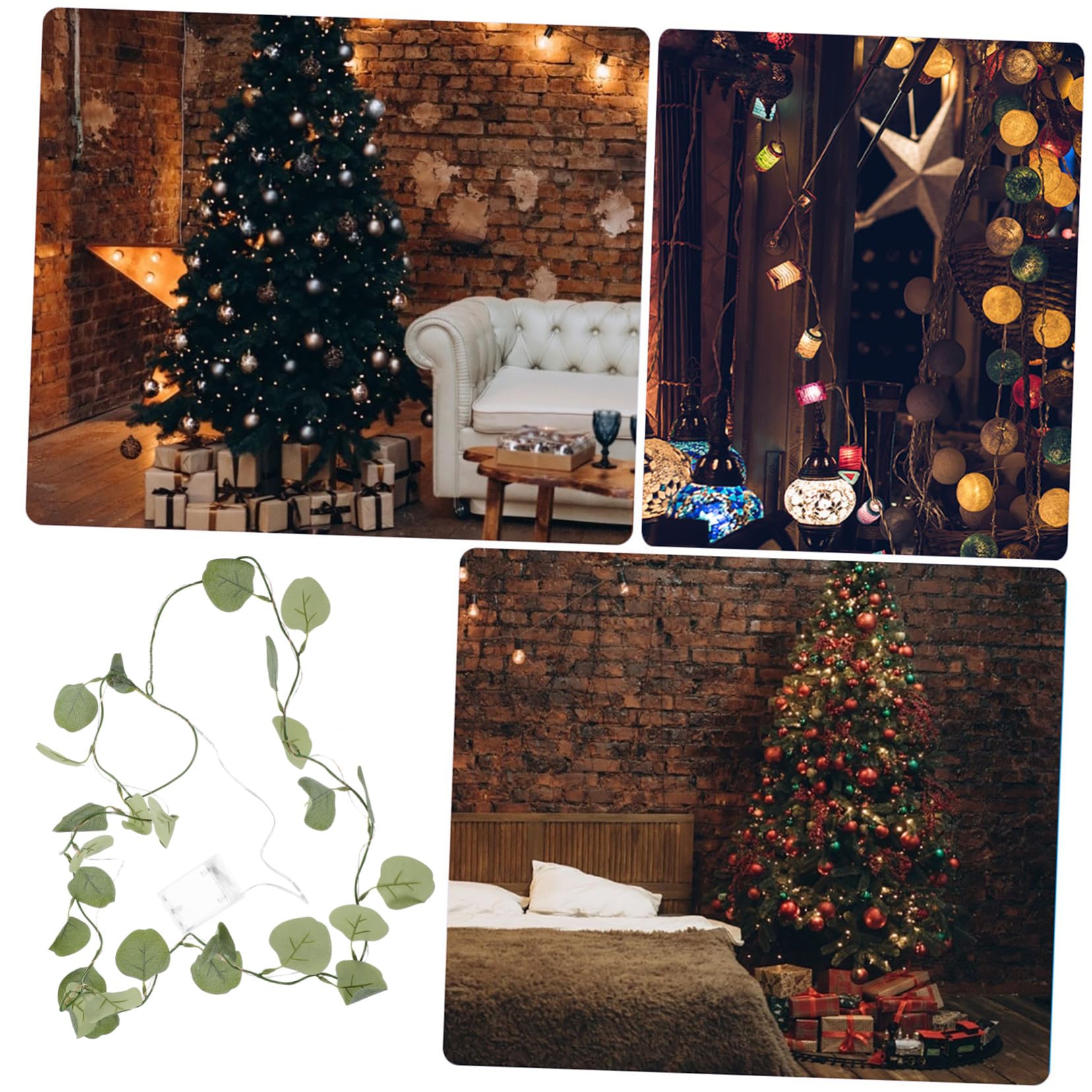 Eukalyptus Lichterkette LED Kupferdraht Warmweiß Dekorative Girlande für Innen Künstliche Grünpflanzen Deko Batterieloses LED String Light für Herbst und Weihnachten