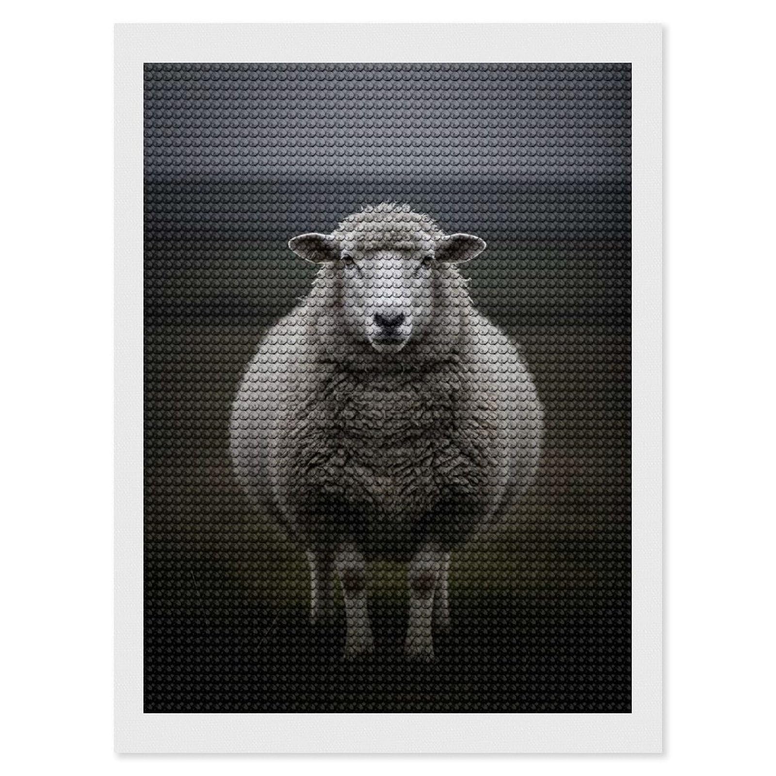 Junmoney Sheep in A Moody Landscape Diamond Painting Set 12"x16", Full Kit Included, Sparkling Round Gems, Farmhouse Decor, Festive Craft Gift