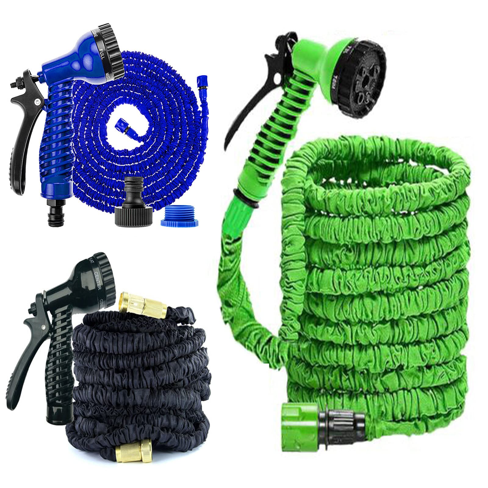 Garden Hose Pipes Expandable 75FT Expanding Magic Water Hosepipe for Garden with 7 Function Spray Gun Nozzle & 3/4", 1/2" Fittings Flexible Extra Strength Watering Hose Lightweight Easy Storage-Blue