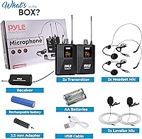 Vista 7 de Pyle Pyle PDWMU211 - Sistema de micrófono dual UHF inalámbrico profesional portátil con auriculares/micrófono de solapa, transmisor de cinturón