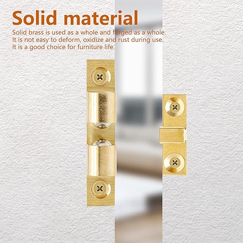 Miniatura 6 de Uenhoy 10 unidades de cierre de latón macizo para puerta de gabinete, pestillo de tensión de doble bola de 1-58 pulgadas con tornillo (oro, 1.654 in)