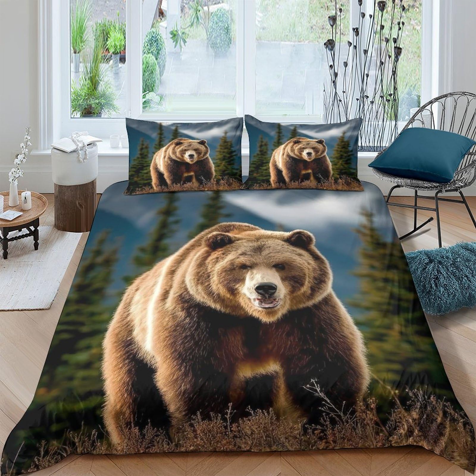 Ctjqhvkz Style-1 3D Printed Brown Bear Fitted Sheet Microfiber Soft Forest Mattress Cover For Bedroom Guest Room Easy Care Decor Single（135X200cm）