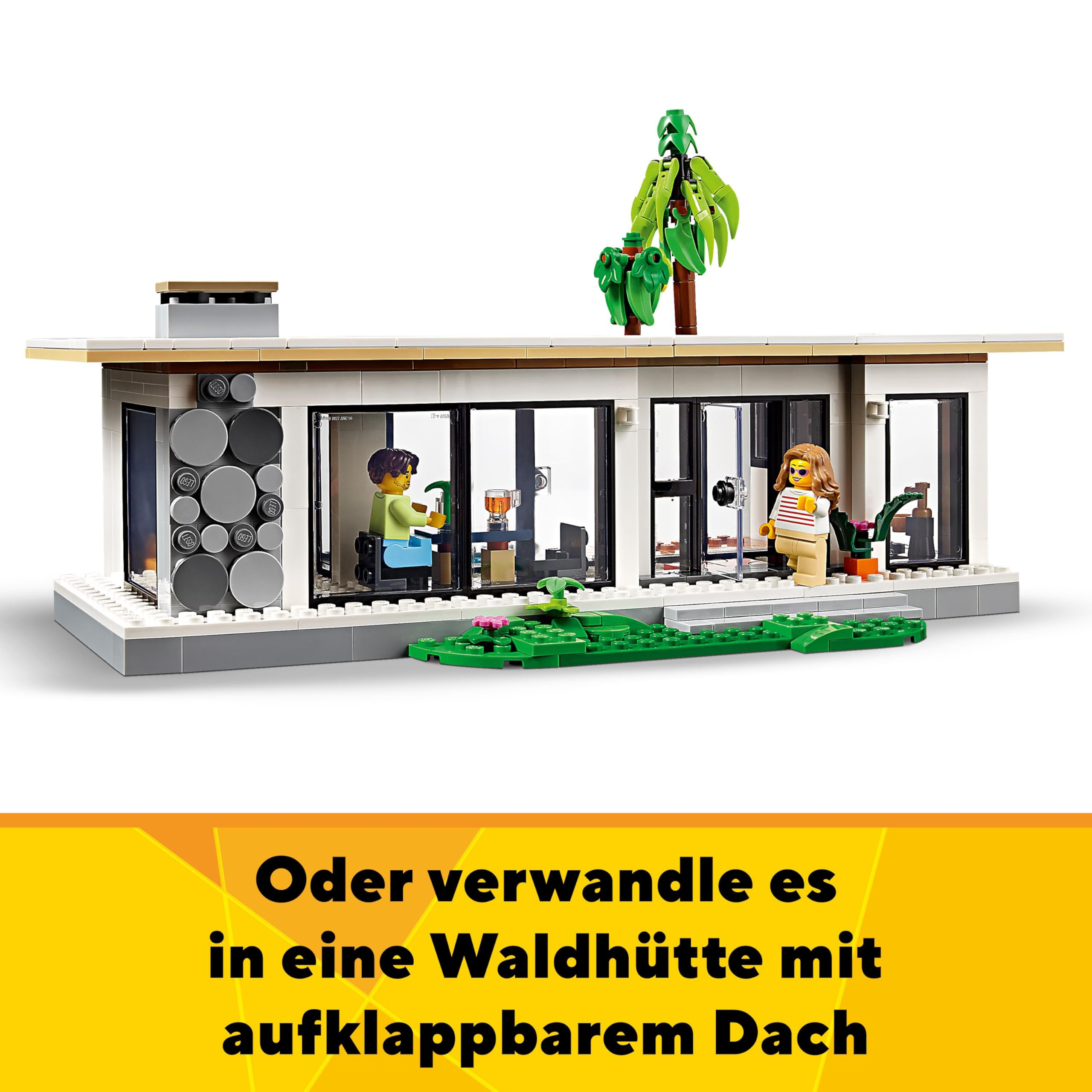 LEGO Creator Modernes Haus, 3-in-1-Set zum Umbauen in EIN Stadthaus oder eine Waldhütte, Modellhaus, Geschenkidee für Jungen und Mädchen ab 9 Jahren, Lernspielzeug 31153