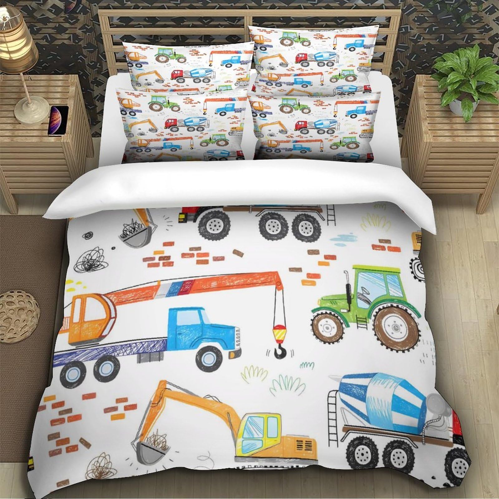 Bagger Traktor Bettwäsche Set Kinder Microfaser Jungenzimmer