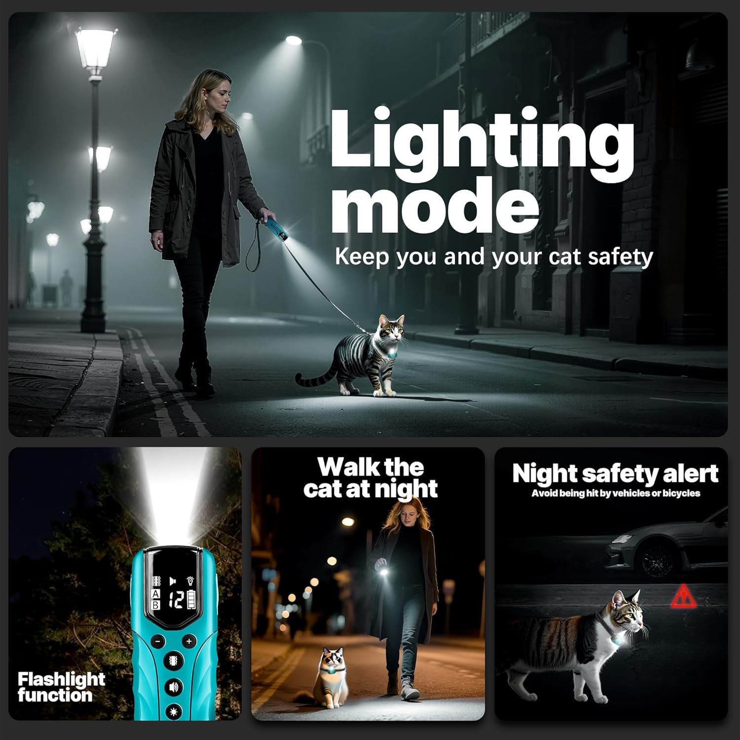 Cat Training Collar No Shock,Tiniest Vibrating Cat Collar with Remote 2000ft, Vibration Collar for Small Cat 5-15lbs & Medium Large Cats, Safe Lock, Beep, Vibrate, No Prongs, Waterproof, Cyan