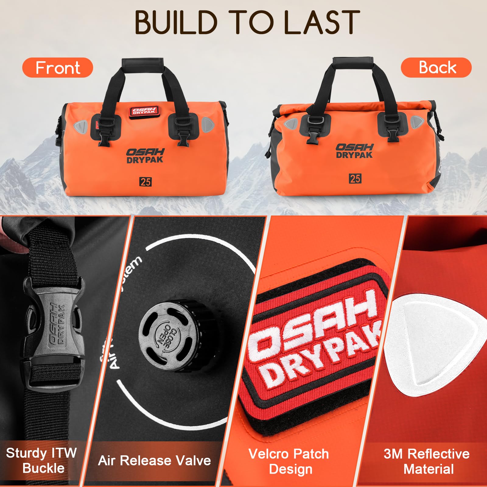 OSAH DRYPAK Bolso de Lona Impermeable - Bolsa estanca para Moto con Gran Capacidad de Almacenamiento, Viajes, Acampada, Kayak, Pesca