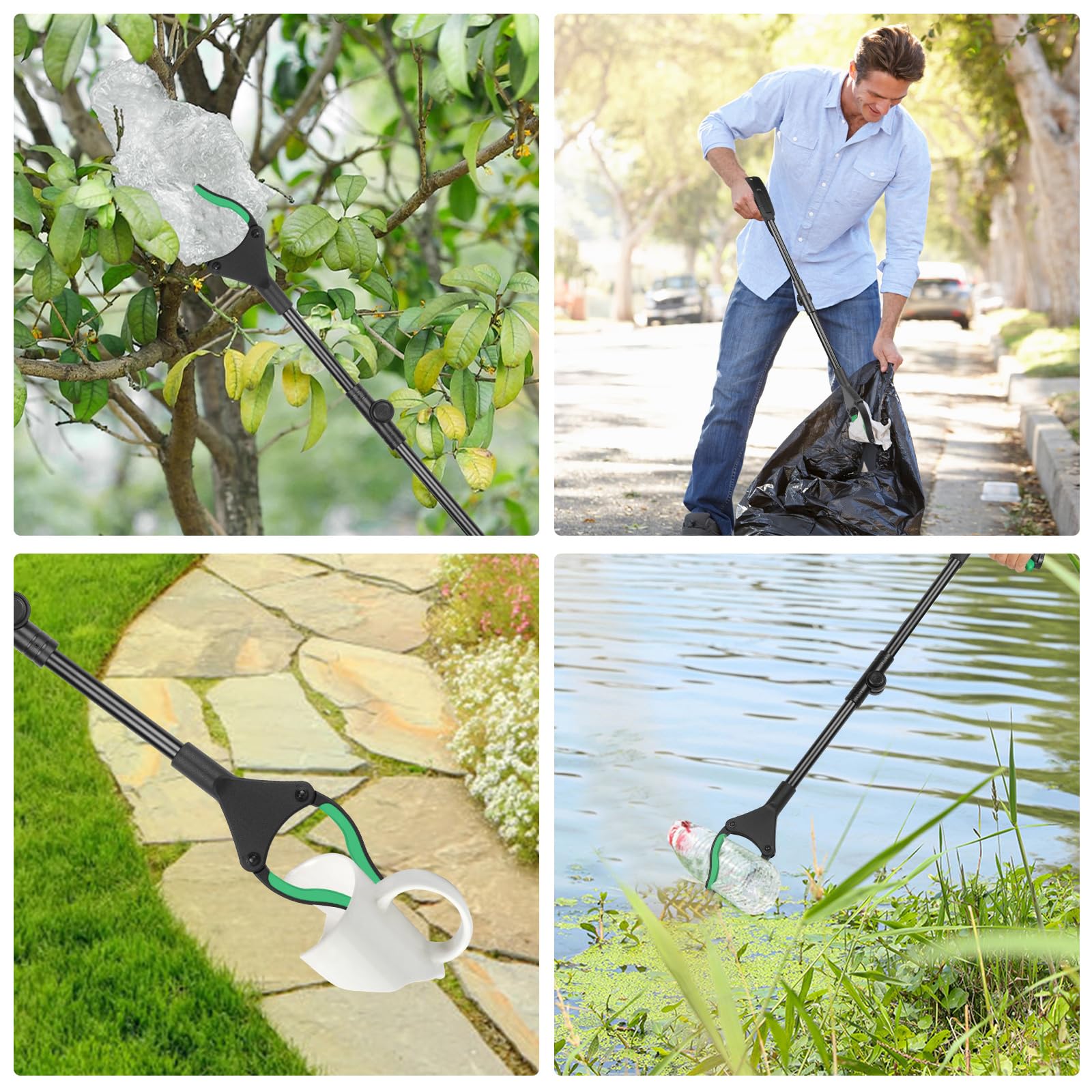 Pinza Raccogli Oggetti, 81cm Pinza Telescopica, Pieghevole Pinza Raccogli Rifiuti con Magnetica e Calzascarpe, Pinza Telescopica Prendi Oggetti, per Raccolta Dei Rifiuti, Verde