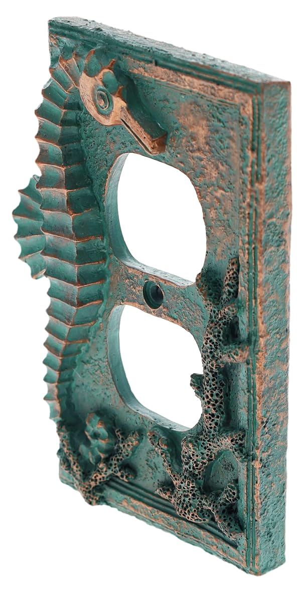 Top Brass Seahorse Nautical Beach Art Decor - Electrical Cover Wall Plate Bronze/Verdigris Finish - Single Switch, Double, Rocker, Outlet (Outlet) by Top Brass - Used condition - US$10.00