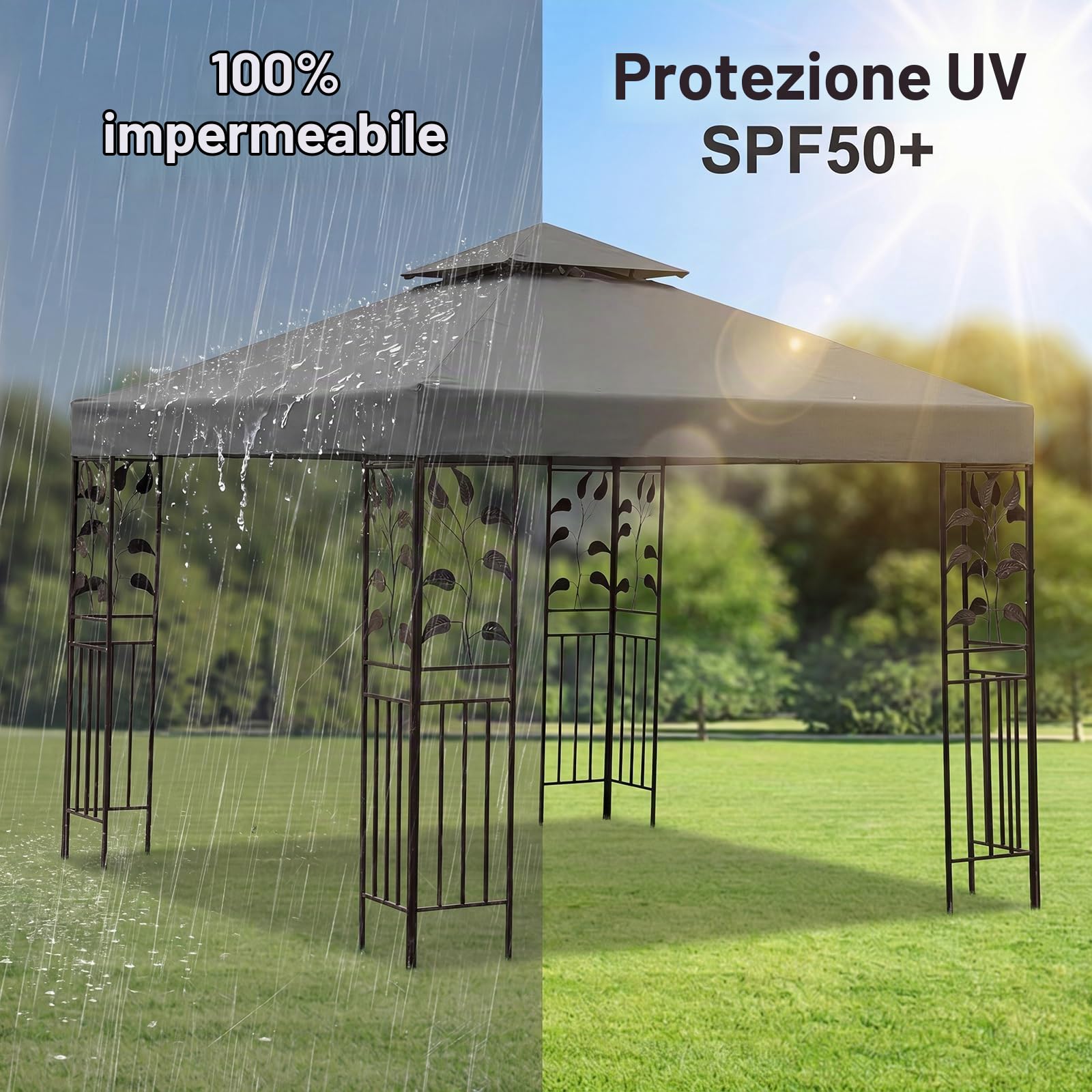 Telo di ricambio per gazebo 3x3, telo impermeabile, poliestere 300D | Telo di ricambio resistente per gazebo da giardino 3x3 m, poliestere 300D, resistente ai raggi UV, impermeabile