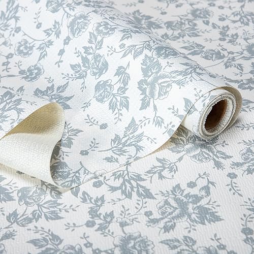 Miniatura 10 de Revestimiento para estantes, 12 pulgadas x 10 pies, no adhesivo, hojas doradas, revestimiento floral para armario de despensa, agarre fuerte,