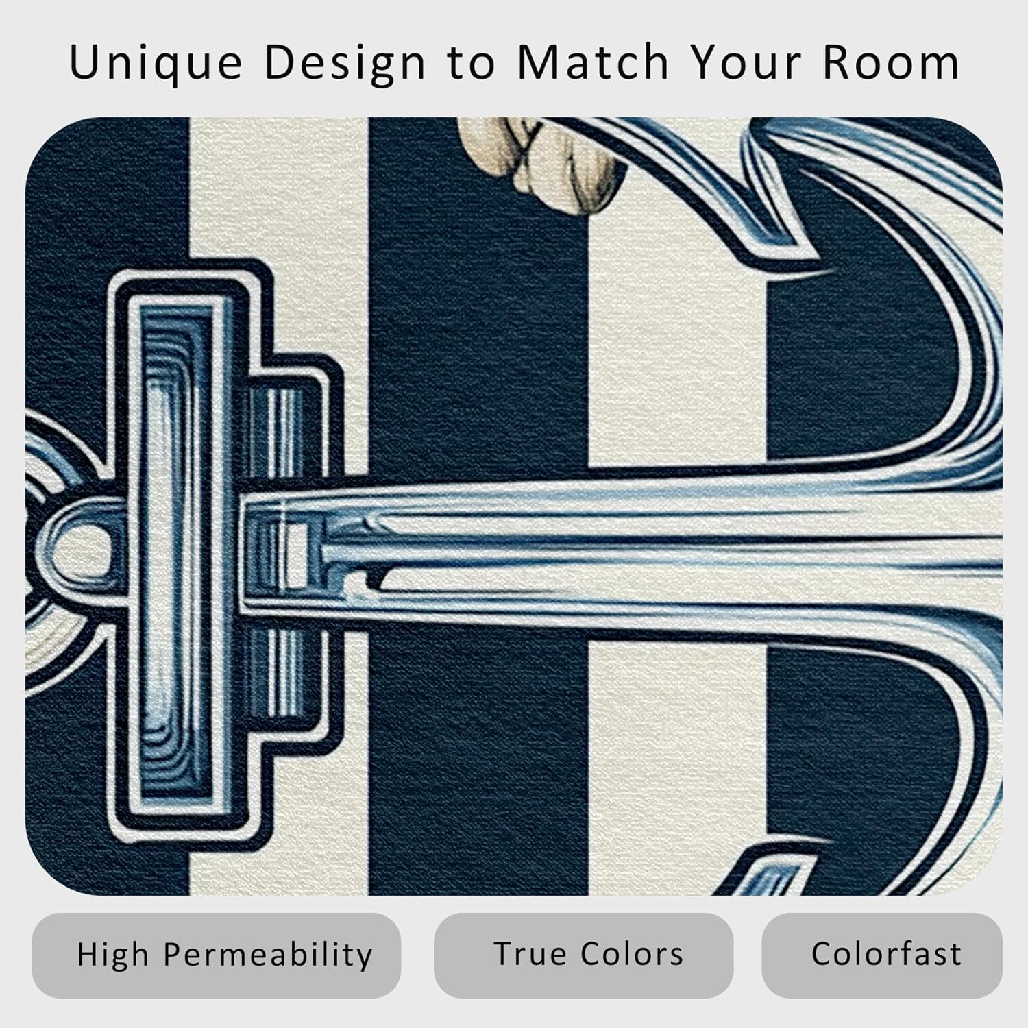 Anchor Runner Rug 2x6 - Hallway Runner Rug Ocean Nautical Striped White Navy Blue Pattern, Non Slip, Washable, Anchor Home Decor Carpet for Kitchen, Entryway, Bedroom, Laundry Room D20