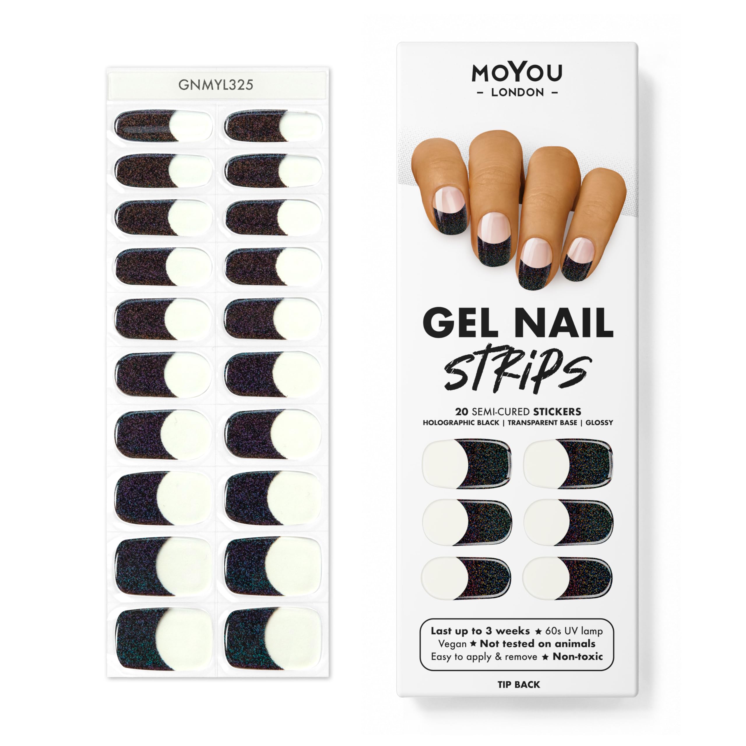 MOYOU LONDON Semi Cured Gel Nail Strips, 20 Pcs. Waterproof Gel Nail Wraps, Cures in Sunlight or UV/LED Lamp