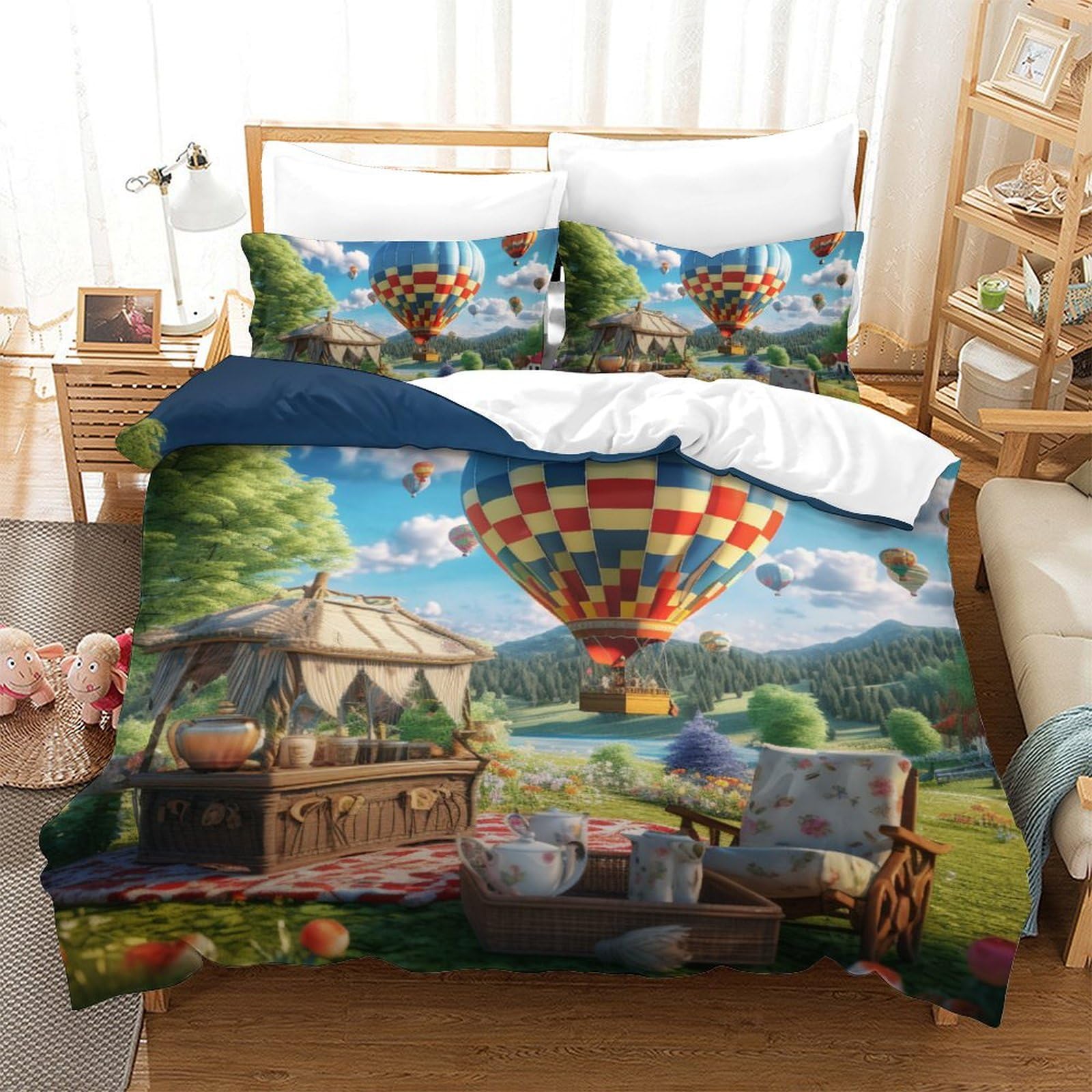 Housse de couette ballon à air chaud parure de lit double microfire pour une chambre évasion unique
