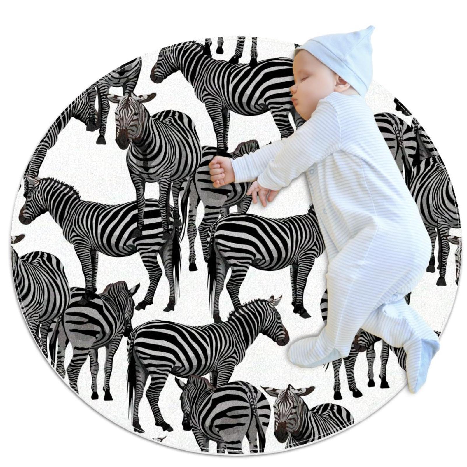 Tapis de salle de bain zèbre rond 1m de diamètre finitions premium