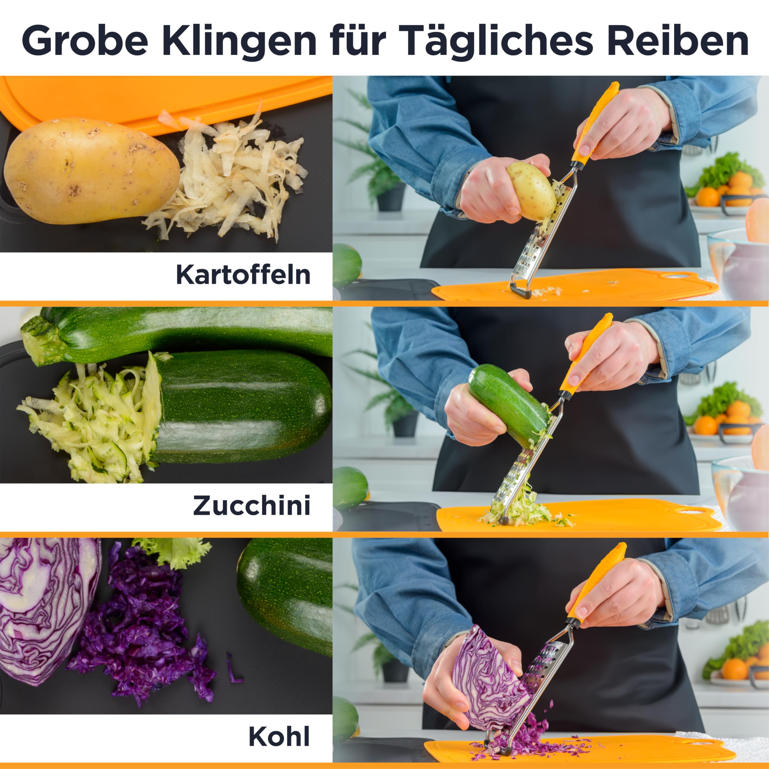Deiss Pro grobe Reibe und Hand-Käsereibe – scharfe Edelstahlklingen, rutschfester Griff, kleine Käsereibe für Küche, Aktenvernichter, spülmaschinenfest