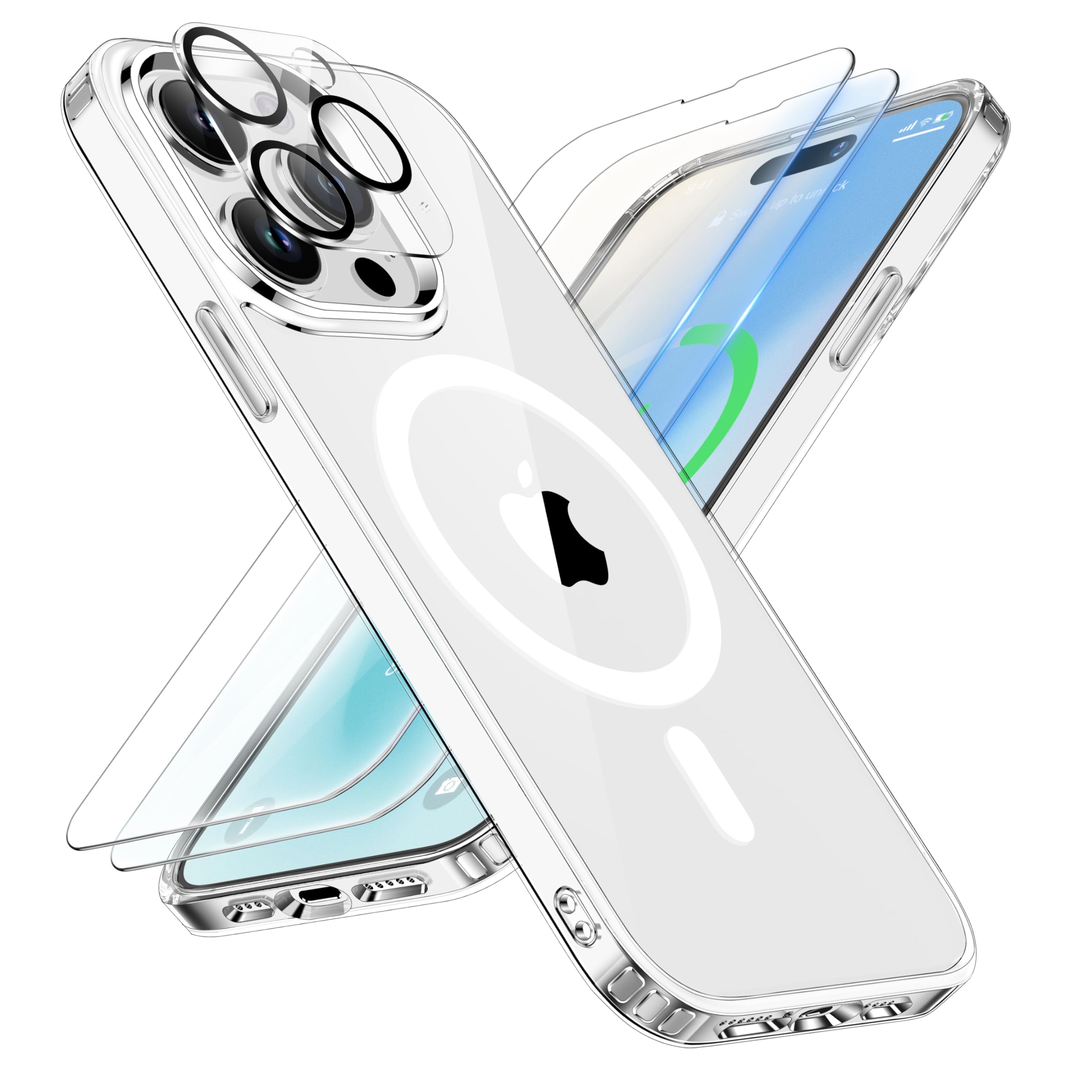 ORETECH for Magnetic iPhone 14 Pro Case, MagSafe Compatible, 15FT Drop Protection, Shockproof, Anti-Scratch, Transparent Back Phone Case with Screen & Camera Lens Protectors, Clear