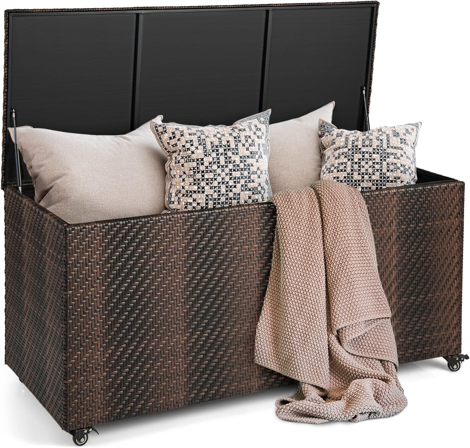 GAOMON Wicker Outdoor Deck Box, 150 Gallon Rattan Outdoor Storage Box, with Side