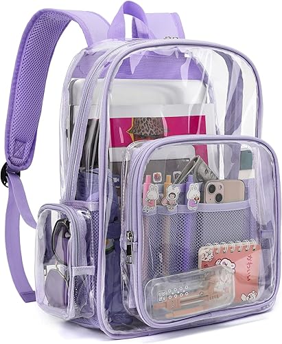 Mimfutu Mochila escolar transparente resistente, mochilas transparentes de PVC transparente para niñas, niños, mujeres y hombres, Púrpura lavanda,
