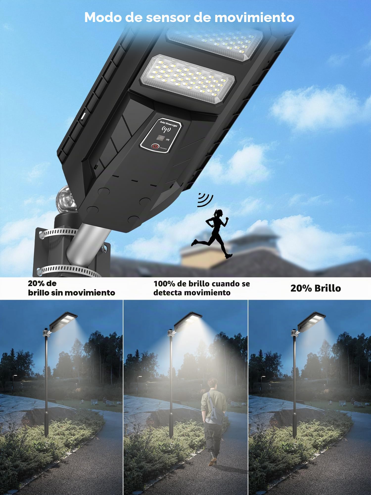 Ofuray Farolas Solares Exteriores, 3000K/4000K/6500K Potente Focos Led Exterior con Sensor de Movimiento, IP67 Impermeable Farola Solare, 10AH Luz de Seguridad para Jardín, Patio, Garaje, OLT-4Pack