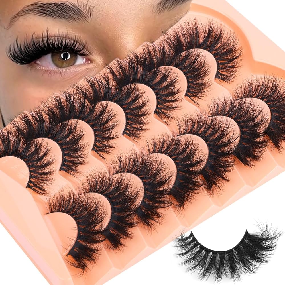 Mink Lashes Fluffy False Eyelashes 20mm 3D Volume Cat Eye Lashes Faux Mink Eyelash Wispy Fake Eyelashes Long Thick Strips Lash Pack, 7 Pairs