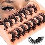 Mink Lashes Fluffy False Eyelashes 20mm 3D Volume Cat Eye Lashes Faux Mink Eyelash Wispy Fake Eyelashes Long Thick Strips Lash Pack, 7 Pairs