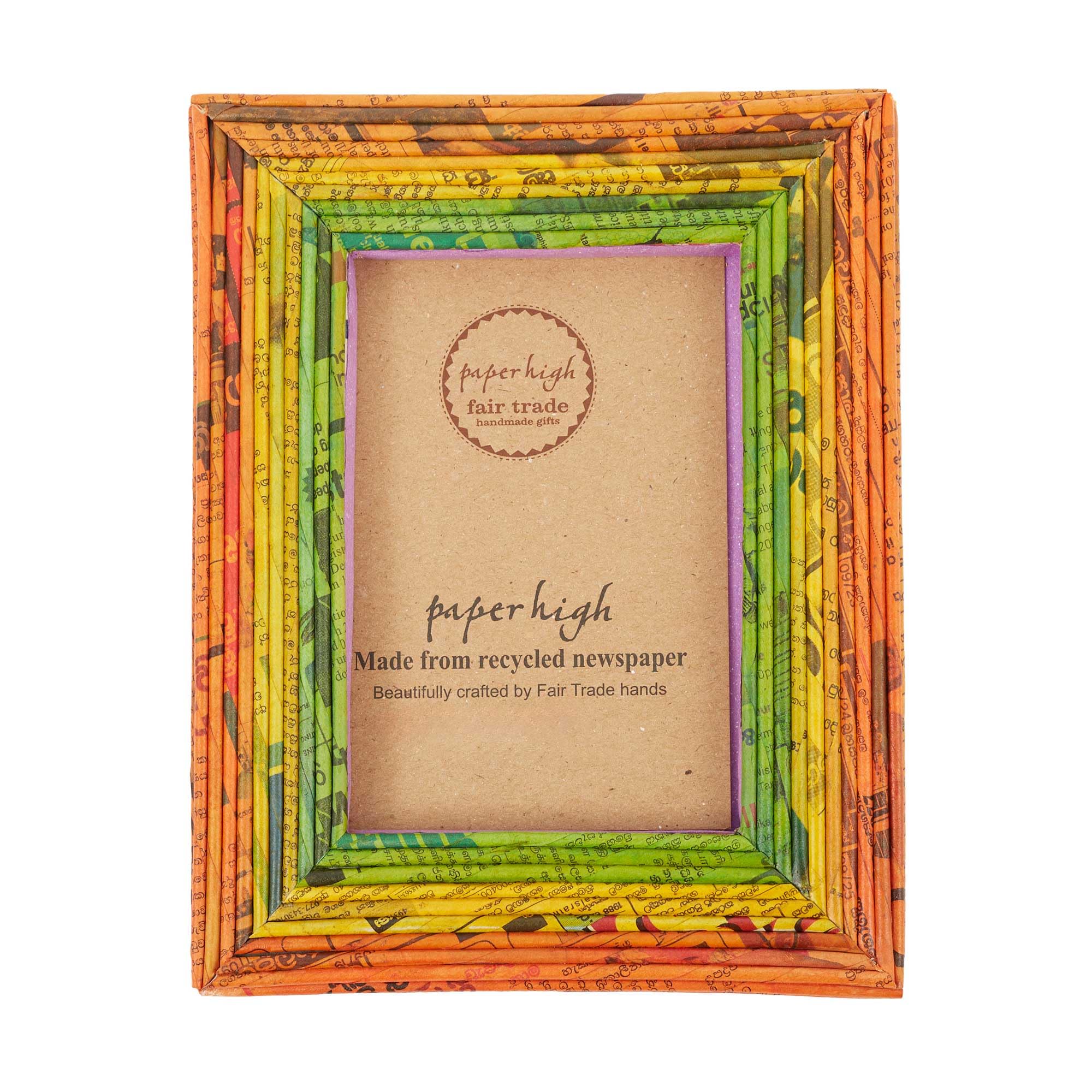 Paper High Orange/Yellow/Green Recycled Newspaper Photo Frame | 6 X 4, 7 X 5 And 10 X 8 Inches | Sustainable Picture Frame | Handmade Colourful Frames | Fair Trade Gifts (, To Fit A 10X8 Photo)