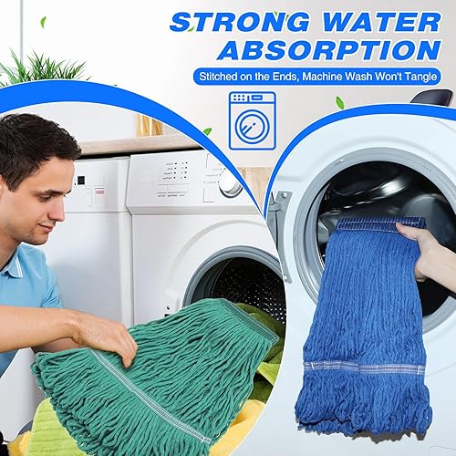 Miniatura 6 de Roshtia 30 piezas de repuesto de cabezal de trapeador comercial, limpieza de pisos, cabezales de trapeador húmedo, resistentes, grandes, de algodón,