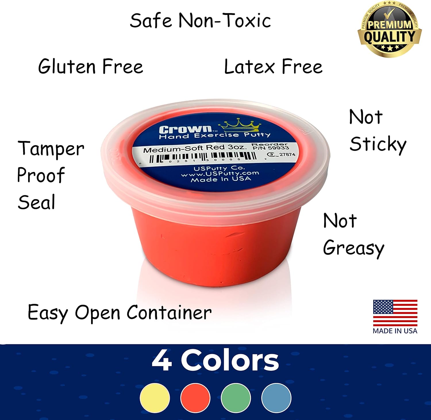 Crown Therapy Putty – Made in USA - Full Set of Hand Exercise Putty (4 Pack, 3-oz Each) Hand Exercise Rehabilitation, Stress and Anxiety Relief. : Health & Household