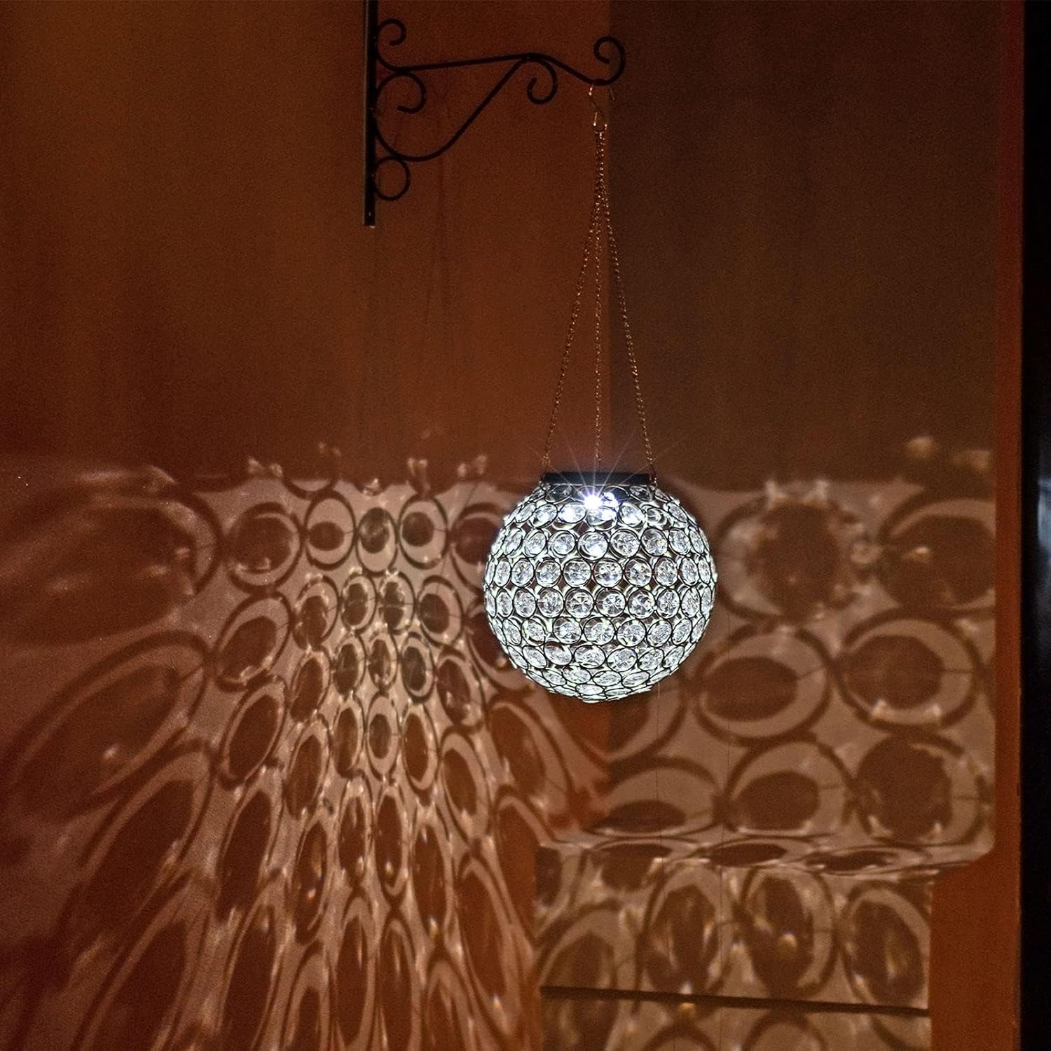 Solar Lantern Hanging Outdoor Christmas Decorative, Dual LEDs Dia 7.5‘’ Color Changing and Cool White Crystal Globe Hanging Lights Waterproof with S Hooks Decor in Garden, Pathway, Front Door-Clear - Image 5