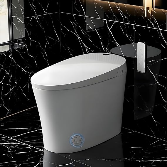 Garvee Smart Toilet, One Piece Bidet Toilet for Bathrooms, Toilets with Warm Water Sprayer & Dryer, Foot Sensor Operation, Heated Bidet Seat, Tankless Toilets with LED Display