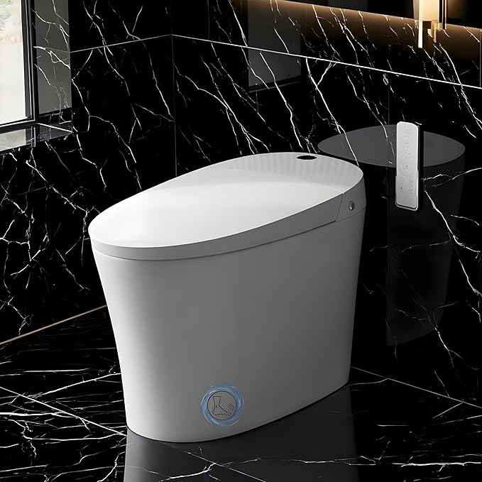 Garvee Smart Toilet, One Piece Bidet Toilet for Bathrooms, Toilets with Warm Water Sprayer & Dryer, Foot Sensor Operation, Heated Bidet Seat, Tankless Toilets with LED Display