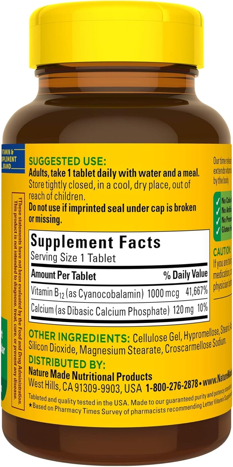 Nature Made Vitamin B12 1000 mcg, Energy Supplement For Cellular Energy Support, 160 Time Release Tablets, 160 Day Supply : Health & Household