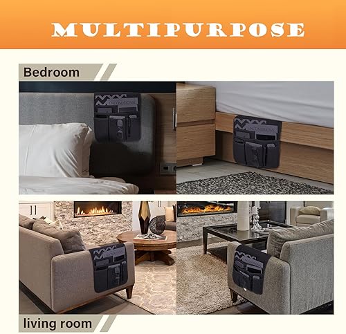 Miniatura 5 de Soporte de control remoto para sillón reclinable, organizador antideslizante con 5 bolsillos para revista, tableta, teléfono, iPad
