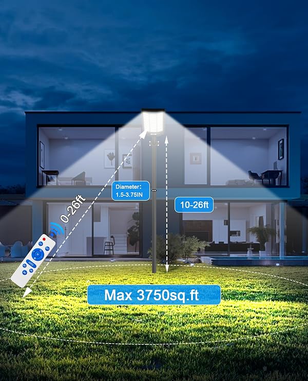 JAYNLT Y-8600W Solar Street Lights Outdoor, 6500K Commercial Parking Lot Light, Dusk to Dawn Solar Security Flood Lights Motion Sensor for Basketball Court, Road, Yard by JAYNLT - Image 4