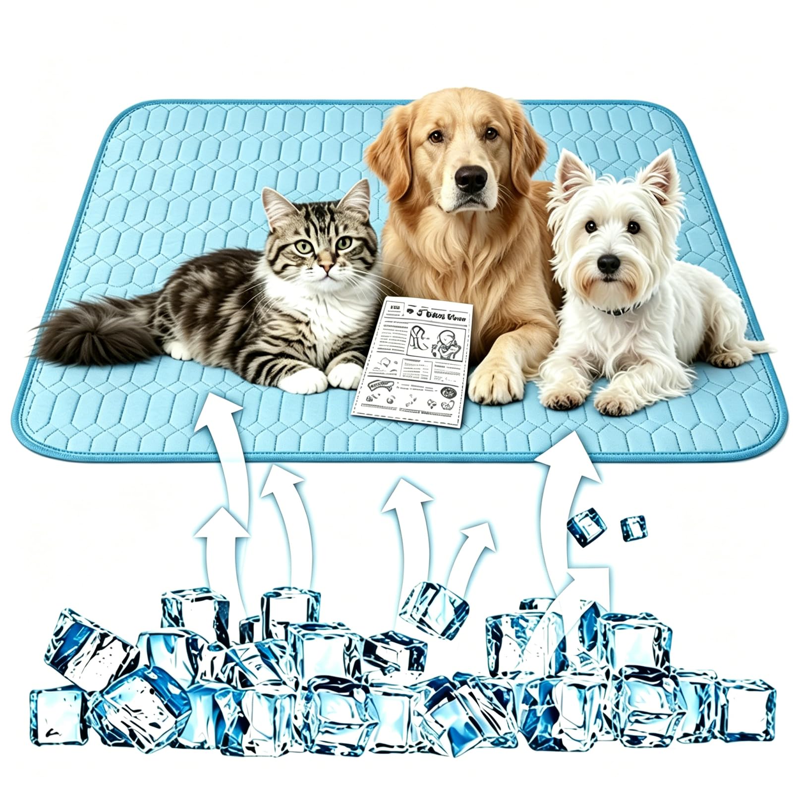 100x70cm Grey XL Cooling Mat, Cooling Mat Foldable Dog Cooling Mat with Side Pouch, Scratch Resistant Non-Toxic Cooling Pet Mat, Easy to Clean Pet Cooling Mat for Indoor Outdoor Car, Dog Cool Bed