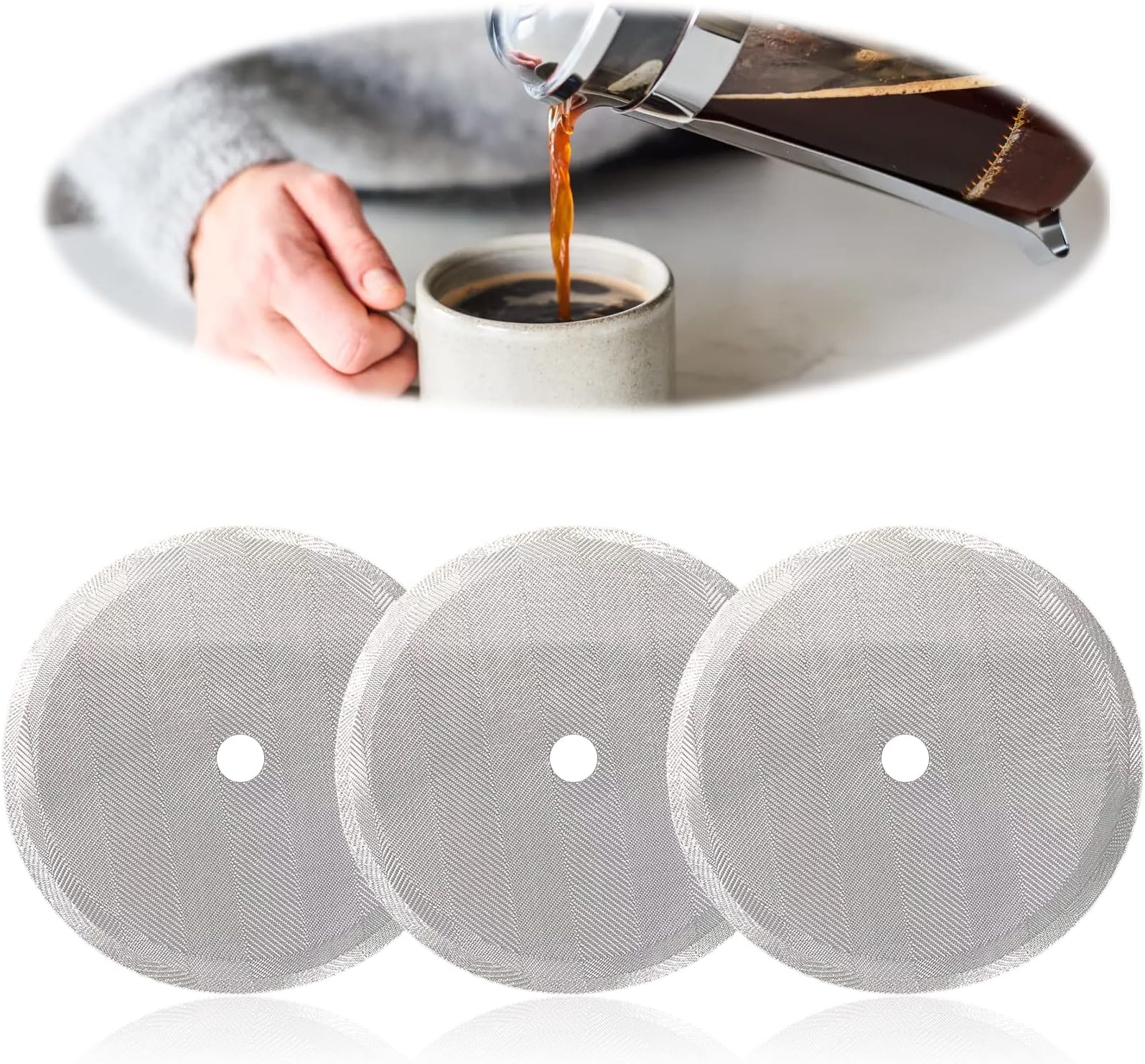 3 Pcs Cafetiere Filter Mesh Screen, French Press Replacement Stainless Steel Reusable Metal Coffee Filter for 12oz/350ml Cafetiere