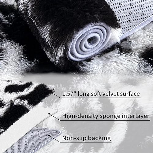 Miniatura 6 de COZYLOOM Shag Rug - Alfombra de felpa suave de 8 x 10 pies, color negro y blanco, moderna, teñida, para la habitación de las niñas, arco iris, pelo