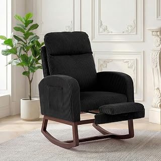 Garvee Nursery Rocking Chair with Adjustable Footrest & Side Pocket