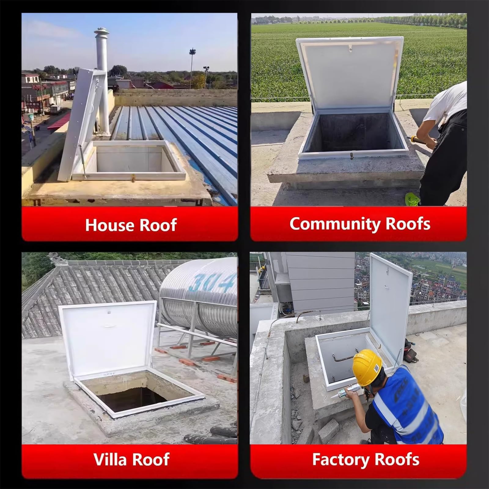 Cubierta de boca de metal – Escotilla de acceso a la azotea impermeable para el hogar y la industria – Tapa de tragaluz para mantenimiento del ático