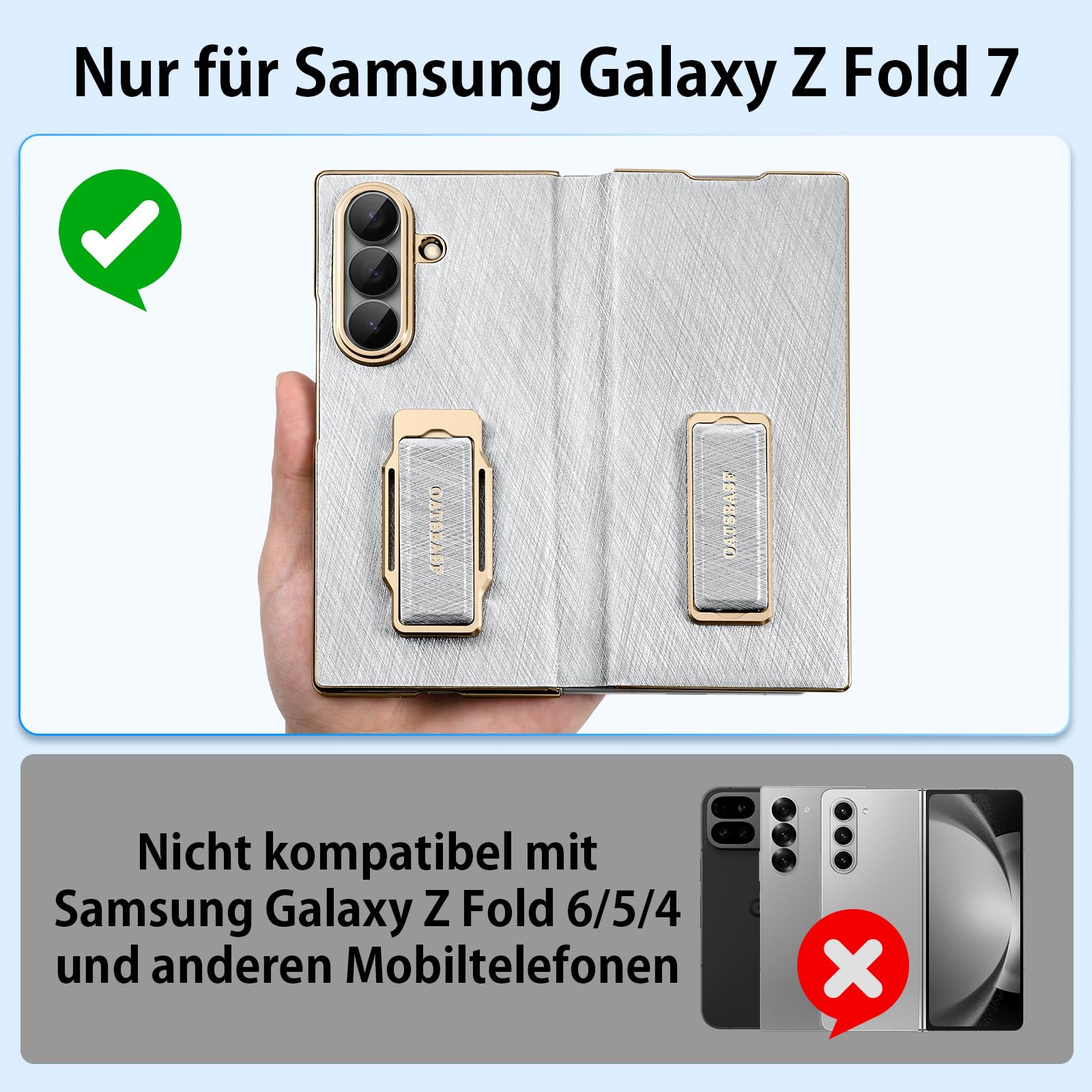 Skórzane etui do Samsung Galaxy Z Fold 7 z uchwytem na telefon komórkowy, obrotowym o 360°, skórzane etui, pełna ochrona, odporne na uderzenia etui na telefon komórkowy, odporne na zarysowania